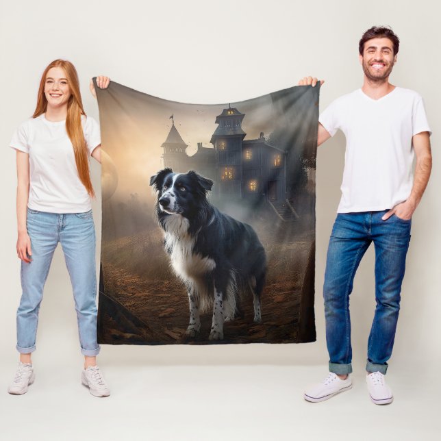 Border Collie Halloween Scary  Fleece Blanket (In Situ)