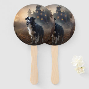 Border Collie Halloween Scary  Hand Fan