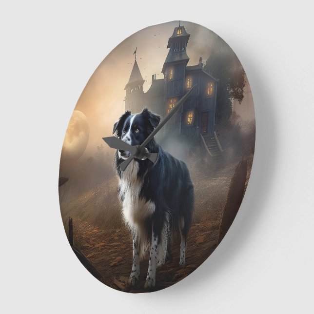 Border Collie Halloween Scary  Large Clock (Angle)