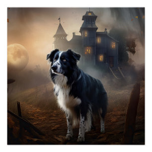 Border Collie Halloween Scary Poster