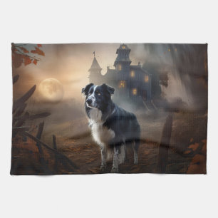 Border Collie Halloween Scary Tea Towel