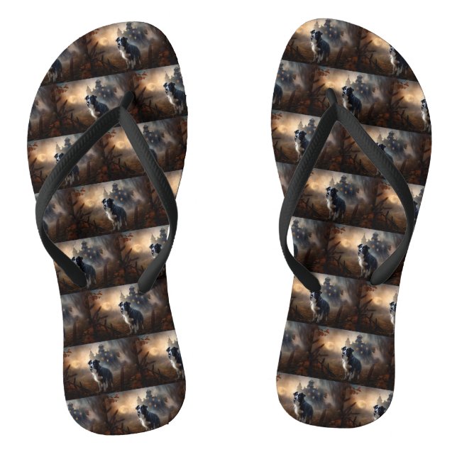 Border Collie Halloween Scary  Thongs (Footbed)