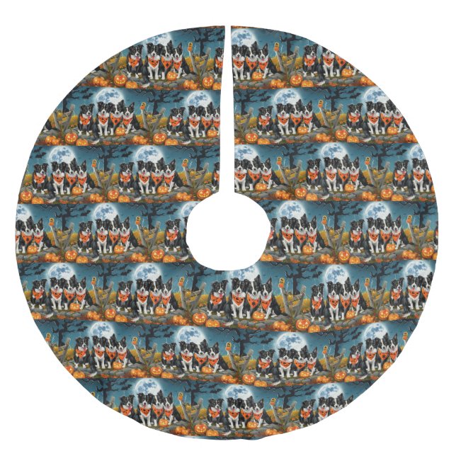 Border Collie Halloween Spooky Brushed Polyester Tree Skirt (Front)