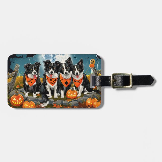 Border Collie Halloween Spooky Luggage Tag (Front Horizontal)