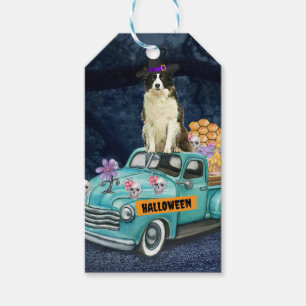 Border Collie Halloween Truck Scary Night  Gift Tags