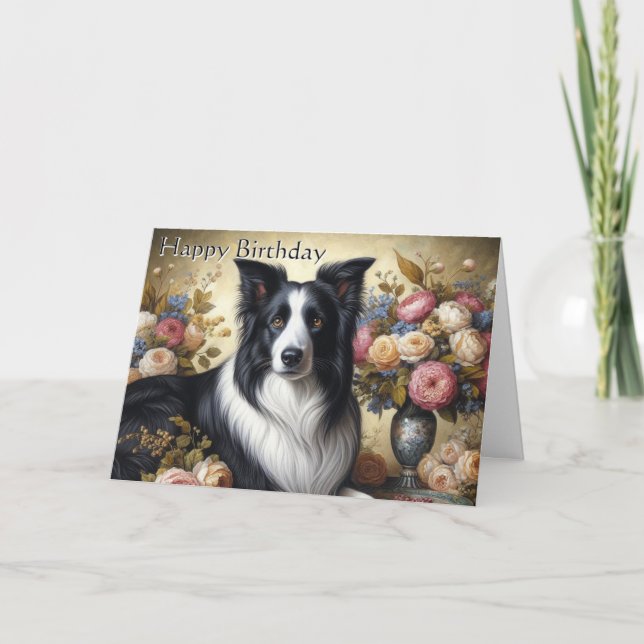 Border Collie Happy Birthday Folded Greeting Card (Front)