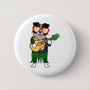 Border Collie Hawaiian Costume Playing Ukulele Sum 6 Cm Round Badge