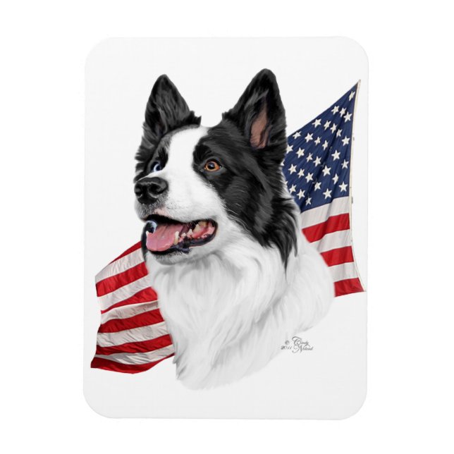 Border Collie head with Flag magnet (Vertical)
