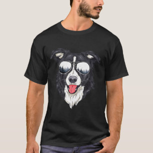Border Collie Head With Sunglasses Dog T-Shirt