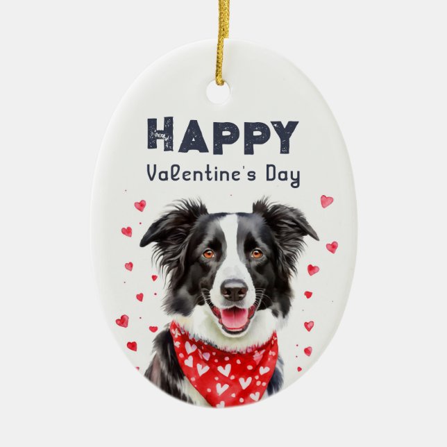 Border Collie Heart Bandanna Valentine's Day Photo Ceramic Ornament (Front)