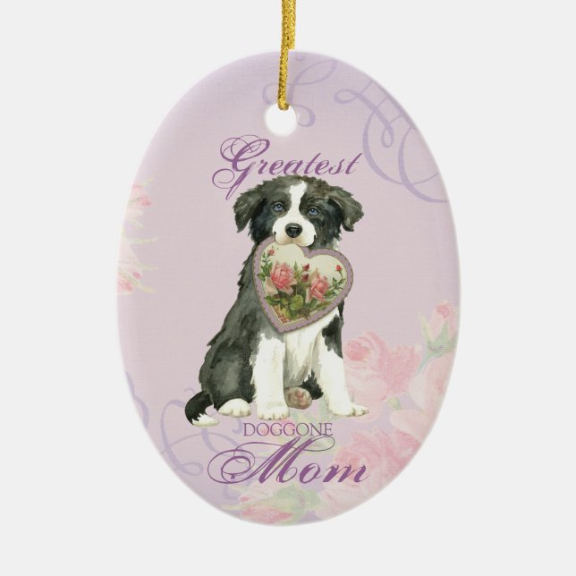 Border Collie Heart Mum Ceramic Ornament (Front)