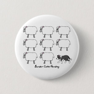 Border Collie Herding Sheep Button