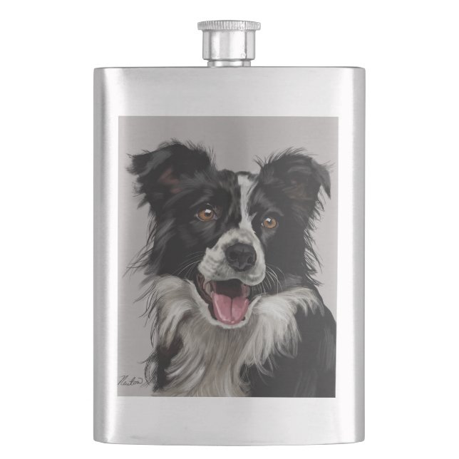 Border Collie Hip Flask (Front)