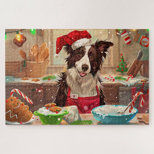 Border Collie Holiday Baking: Festive Christmas Jigsaw Puzzle (Horizontal)