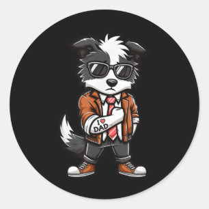 Border Collie I Love Dad Funny Dog Tattoo  Classic Round Sticker