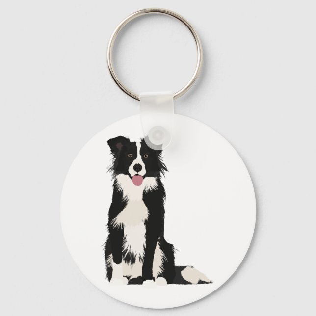 Border Collie Illustration! Key Ring (Front)