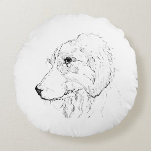 Border Collie Illustration – Minimalist Art Round Cushion
