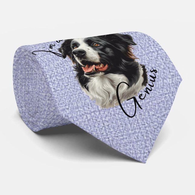 Border Collie-"I'm a Genius" Funny Design  Tie (Rolled)