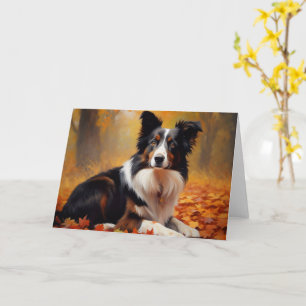 Border Collie in Autumn Leaves Fall Inspire Card