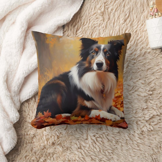 Border Collie  in Autumn Leaves Fall Inspire  Cushion (Blanket)