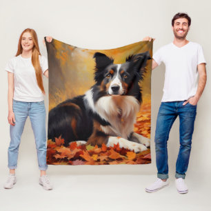 Border Collie in Autumn Leaves Fall Inspire Fleece Blanket