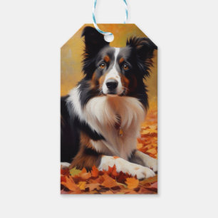 Border Collie in Autumn Leaves Fall Inspire Gift Tags