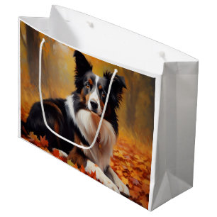 Border Collie in Autumn Leaves Fall Inspire Large Gift Bag