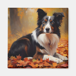Border Collie in Autumn Leaves Fall Inspire Magnet