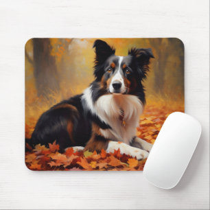 Border Collie in Autumn Leaves Fall Inspire Mouse Pad