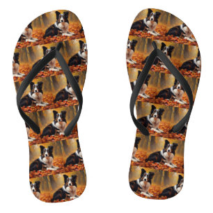 Border Collie  in Autumn Leaves Fall Inspire  Thongs