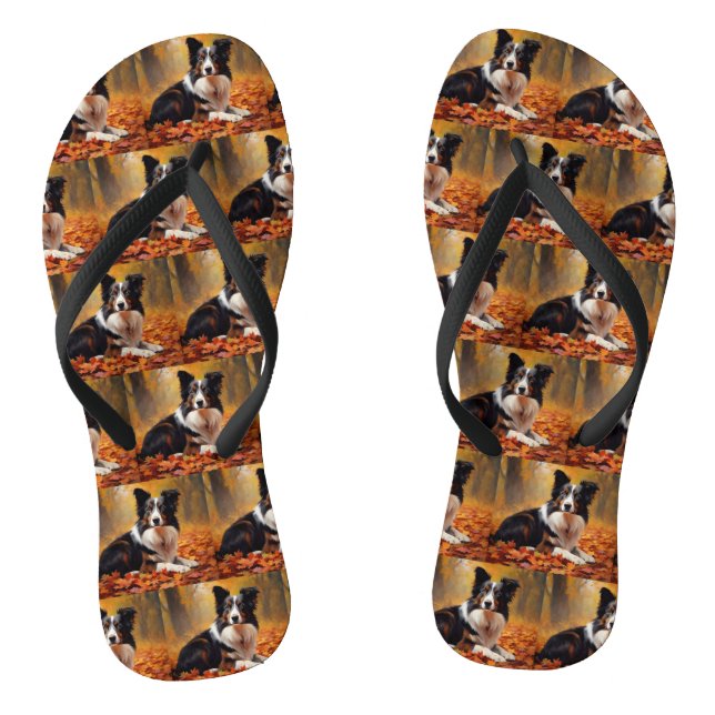 Border Collie  in Autumn Leaves Fall Inspire  Thongs (Footbed)