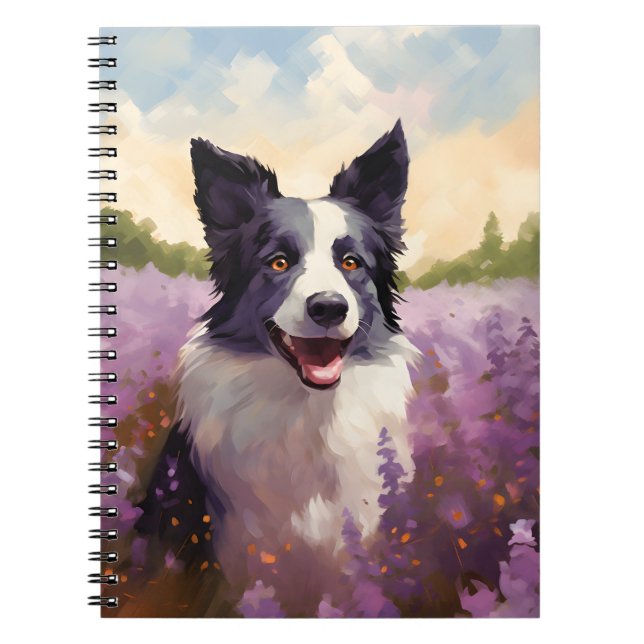Border Collie in Lavender field Notebook (Front)