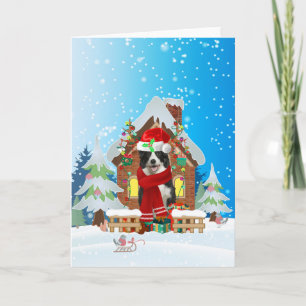 Border Collie in snow with Christmas gifts  Card