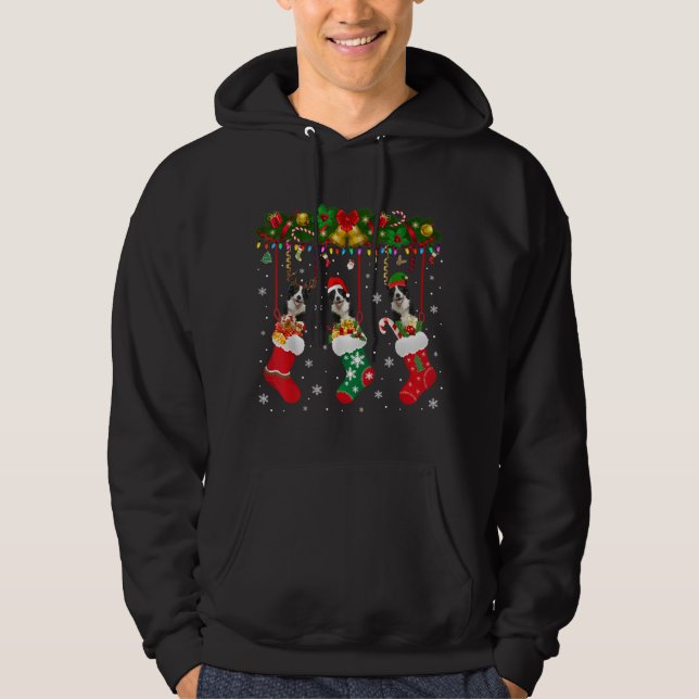 Border Collie In Sock Xmas Reindeer Santa ELF Dog Hoodie (Front)