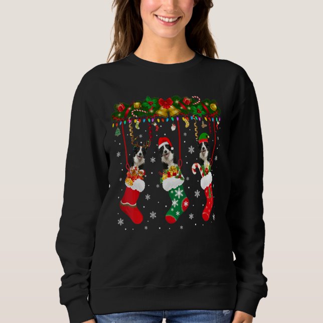 Border Collie In Sock Xmas Reindeer Santa Elf Dog Sweatshirt (Front)