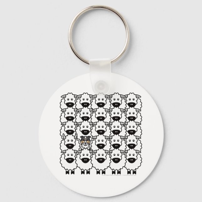 Border Collie in the Sheep Key Ring (Front)