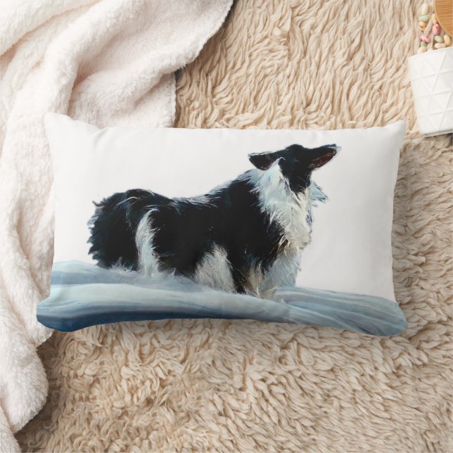 Border Collie in Winter Snow Artistic Lumbar Cushion (Blanket)