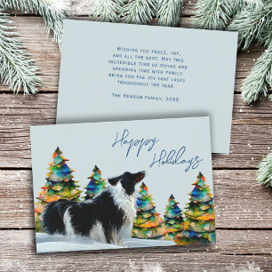 Border Collie in Winter Snow Christmas Tree  Holiday Card