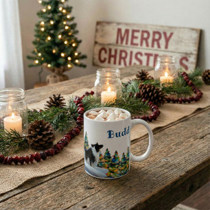Border Collie in Winter Snow Forest Christmas Tree Coffee Mug
