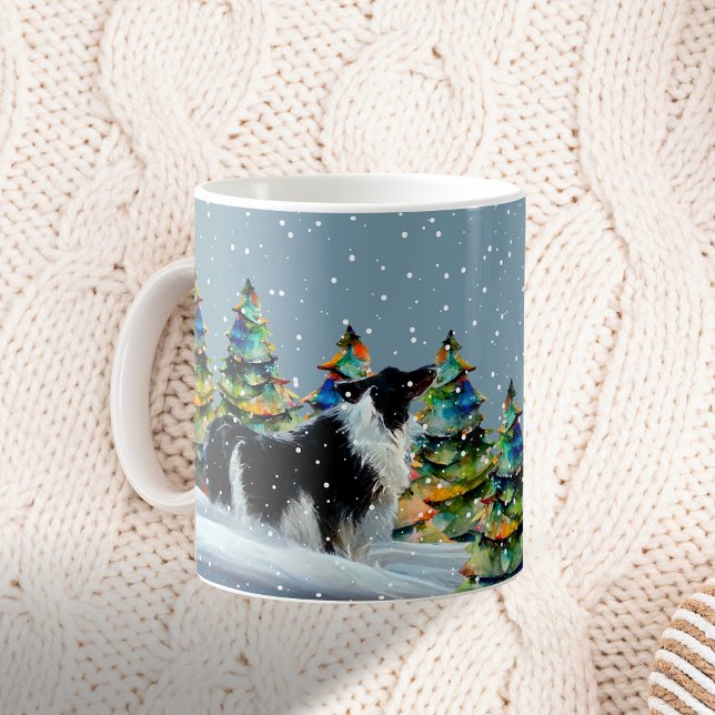 Border Collie in Winter Snow Forest Christmas Tree Coffee Mug (Creator Uploaded)