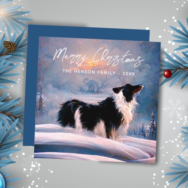 Border Collie in Winter Snow Landscape Christmas  Holiday Card (Creator Uploaded)