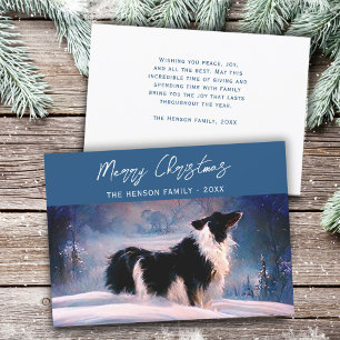 Border Collie in Winter Snowy Landscape Christmas  Holiday Card