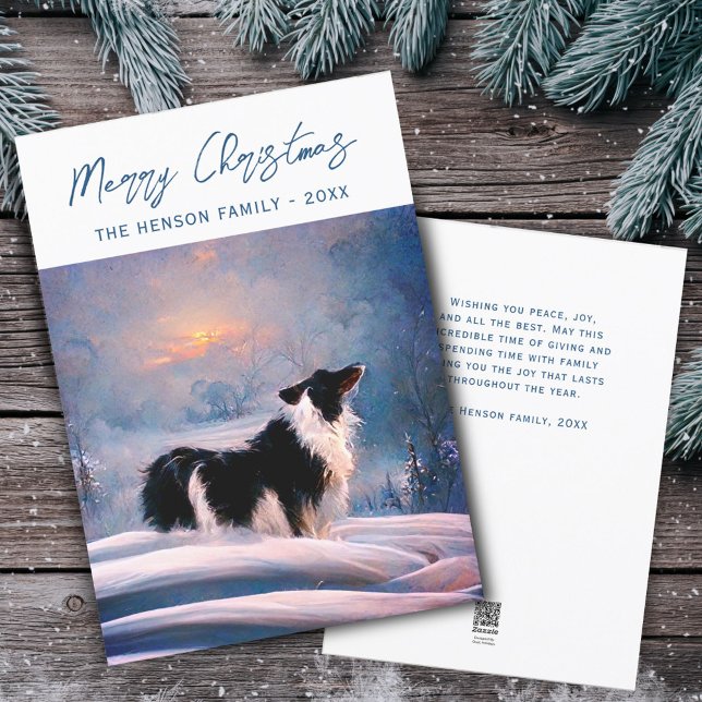 Border Collie in Winter Snowy Landscape Christmas Holiday Card (Creator Uploaded)