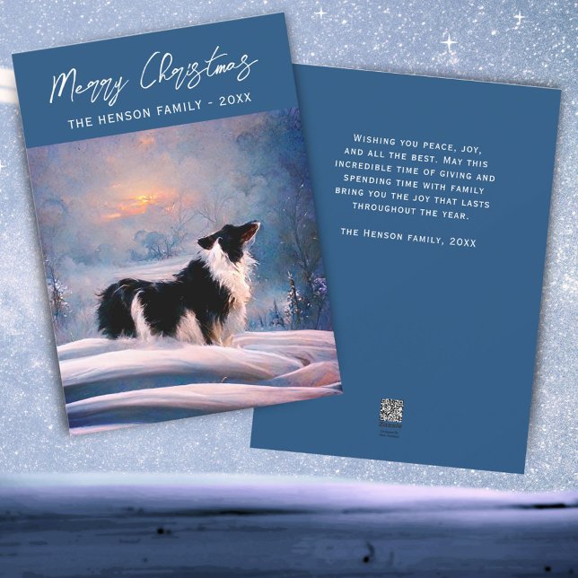 Border Collie in Winter Snowy Landscape Christmas Holiday Card (Creator Uploaded)