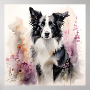Border Collie Ink Portrait Poster