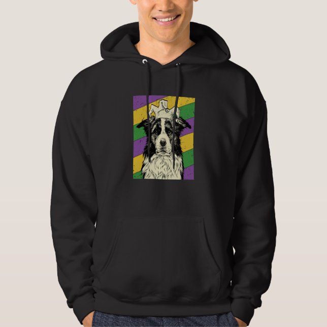 Border Collie Jester Mardi Gras Dog Mom or Dad Hoodie (Front)