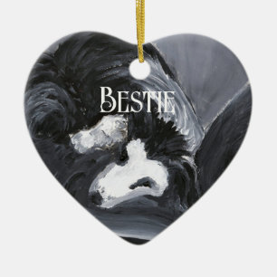 Border Collie Laying Down Painting Personalised Ceramic Ornament