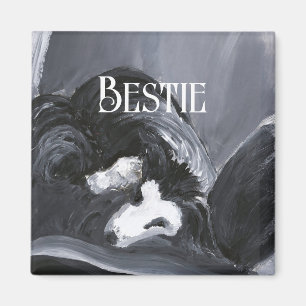 Border Collie Laying Down Painting Personalised Magnet
