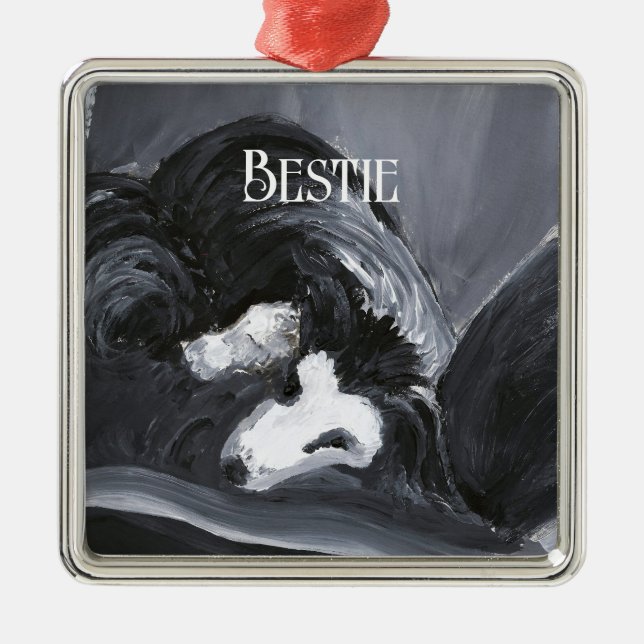  Border Collie Laying Down Painting Personalised Metal Ornament (Front)