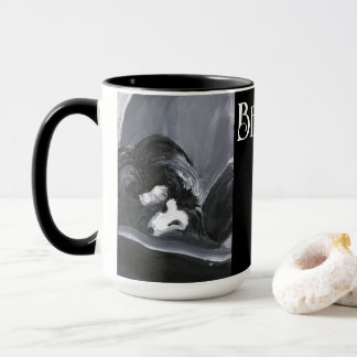 Border Collie Laying Down Painting Personalised Mug